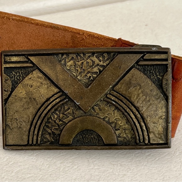 Vintage brass buckle belt 1975 hippie CDC Metalworks Colorado brown 36" - 40" - Picture 3 of 7